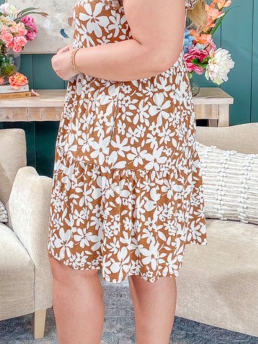 Dear Scarlett Lizzy Print Wrinkle Free Flutter Sleeve Dress 2X plus - Picture 11 of 12